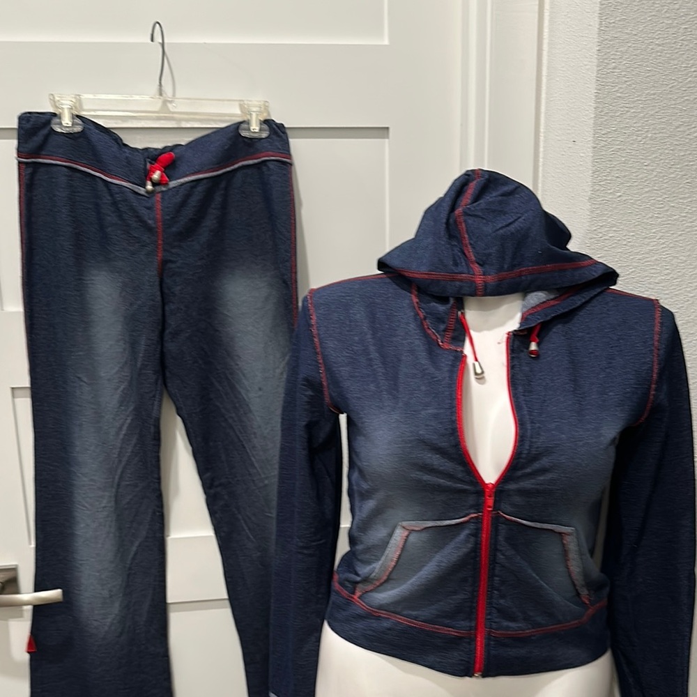 CLIO Blue & Red Track Pants Plus Zip Front Hoodie for Sporty Style Set.